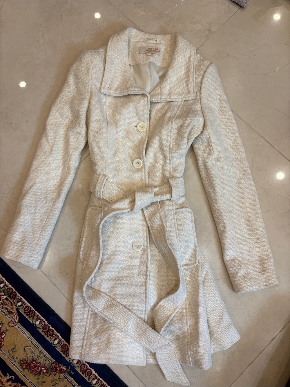 Vintage Costa Blanca Cream Textured Belted Trench Coat